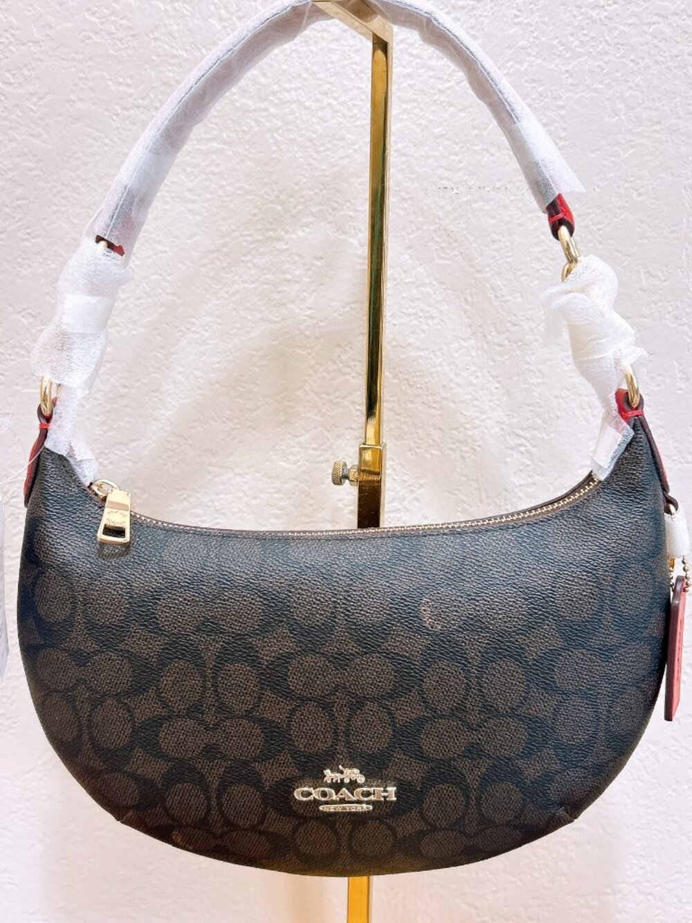 NWT COACH CX811 Payton Hobo Bag In Signature Canvas Walnut/Bold Red